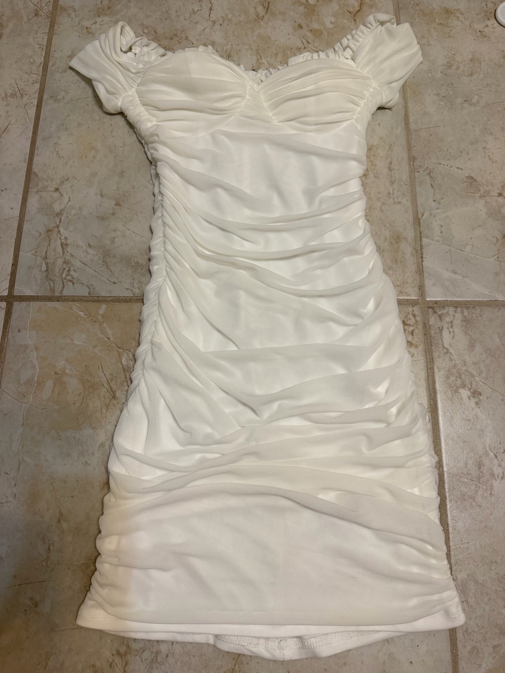 Windsor Ivory Off-Shoulder Ruched Mini Dress